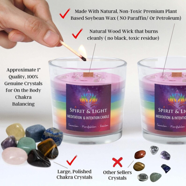 Intention Candle with Crystals - Rainbow Chakra Aromatherapy Candle from Soy Wax